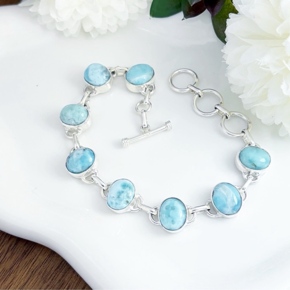 Southwest Jewelry - Sterling Silver 925 Larimar Bracelet Oval Handmade New